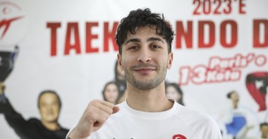 Turkish taekwondo star Hakan Reçber poses for a photo after an interview, Istanbul, Türkiye, Dec. 19, 2023. (AA Photo)