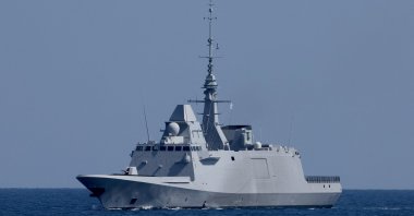 The French multipurpose frigate Languedoc (D653) during an exercise in the Mediterranean sea, March 27, 2023. (AFP Photo)