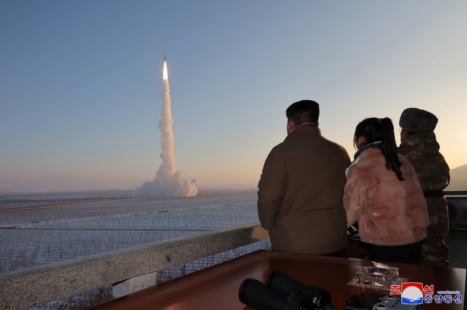 North Korean leader Kim Jong Un views the launch of a Hwasong-18 ICBM at an unknown location in North Korea, Dec. 18, 2023. (Reuters Photo)