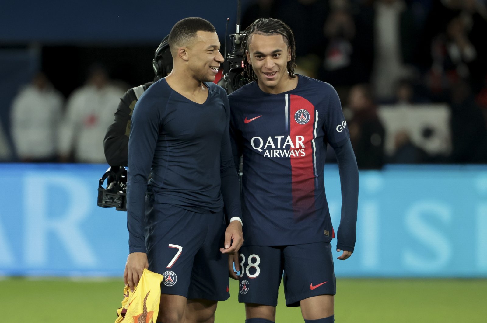 Kylian Mbappe (L) and his brother Ethan Mbappe of PSG following the Ligue 1 match against Metz (FCM) at Parc des Princes stadium, Paris, France, Dec. 20, 2023. (Getty Images Photo)