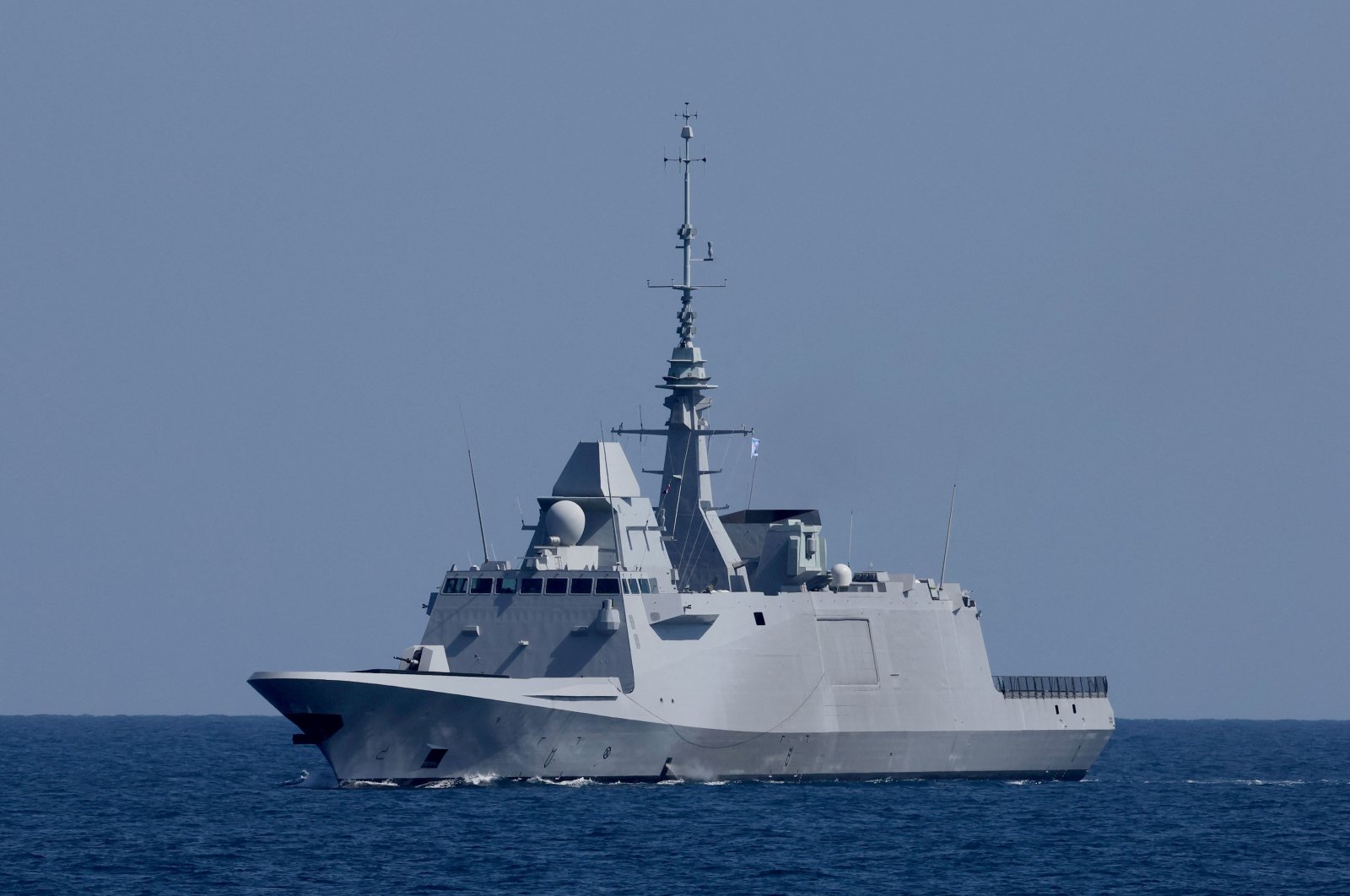 The French multipurpose frigate Languedoc (D653) during an exercise in the Mediterranean sea, March 27, 2023. (AFP Photo)