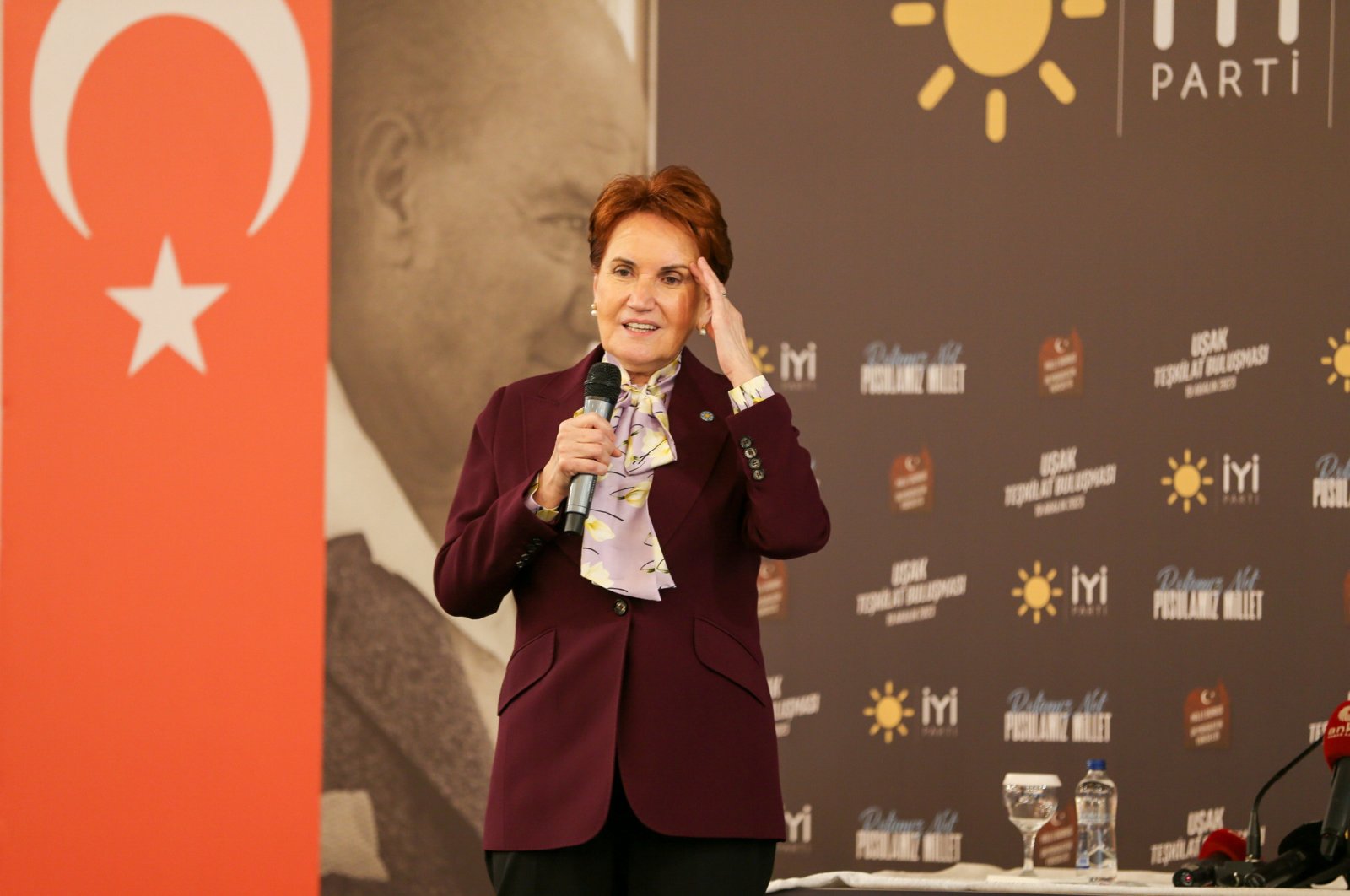 Good Party (IP) Chair Meral Akşener speaks at an event in Uşak, western Türkiye, Dec. 19, 2023. (AA Photo)