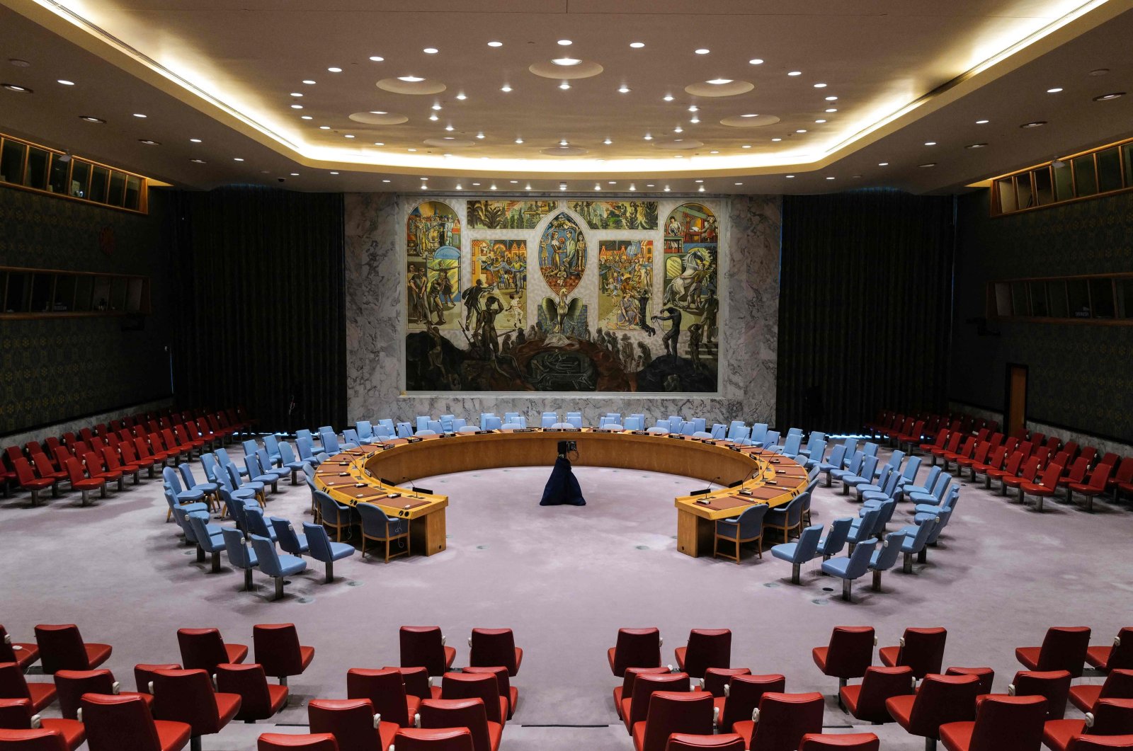 The empty Security Council Chamber is pictured at U.N. headquarters in New York City on Dec. 20, 2023. (AFP Photo)