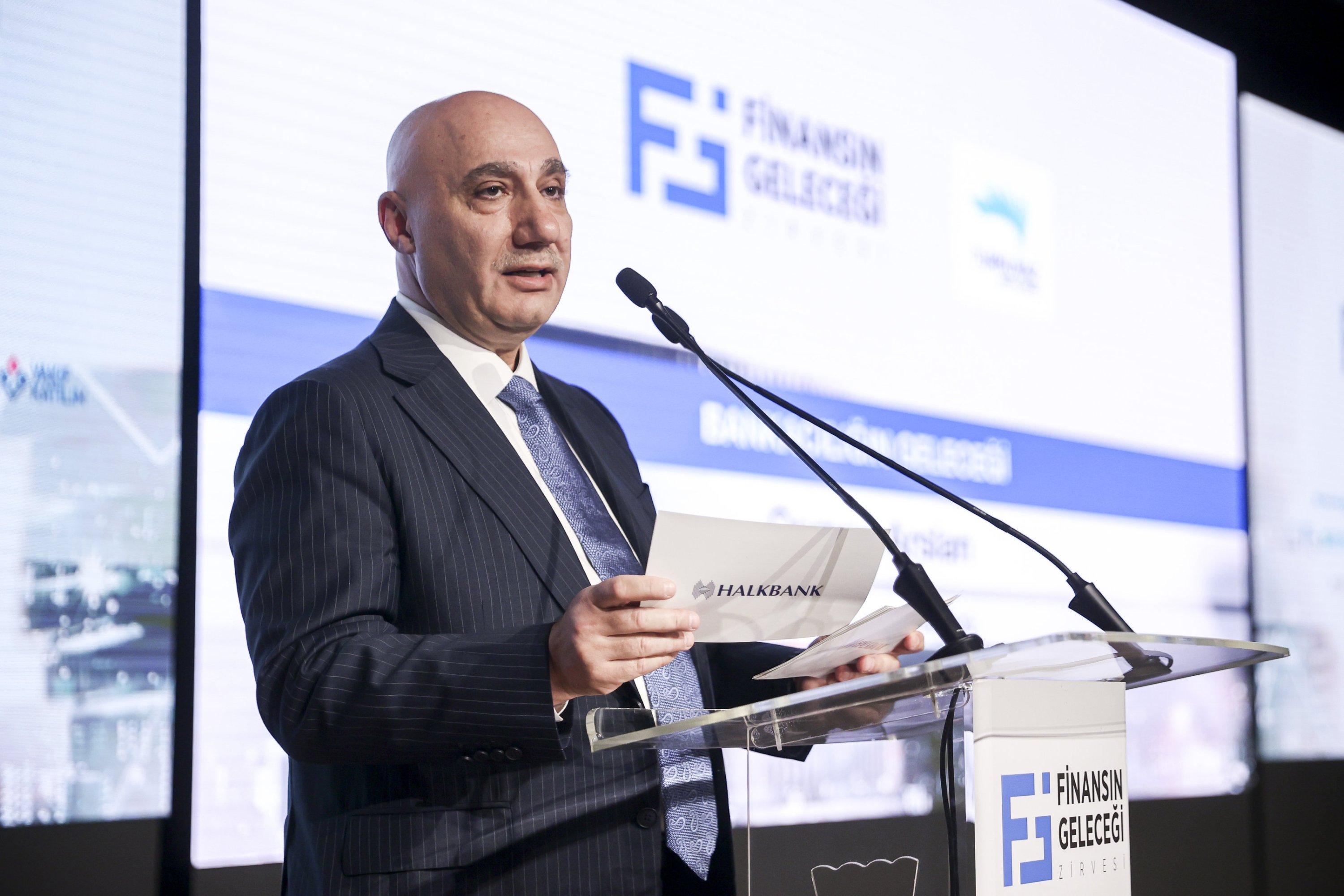 Halkbank General Manager Osman Arslan speaks during the “Future of Finance Summit” at the Turkuvaz Media Center, in Istanbul, Türkiye, Dec. 22, 2023. (AA Photo)