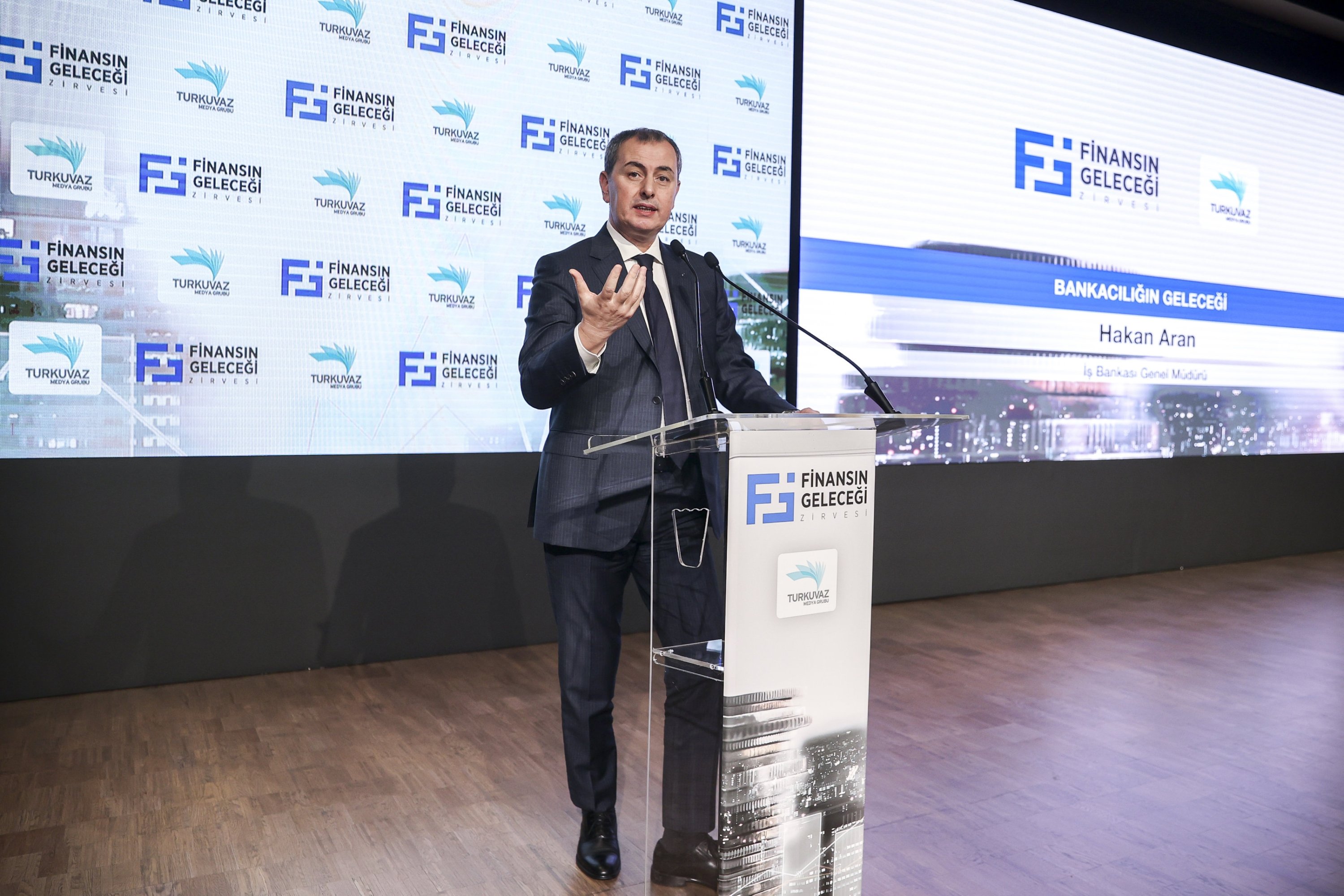 Işbank General Manager Hakan Aran, speaks during the “Future of Finance Summit” at the Turkuvaz Media Center, in Istanbul, Türkiye, Dec. 22, 2023. (AA Photo)