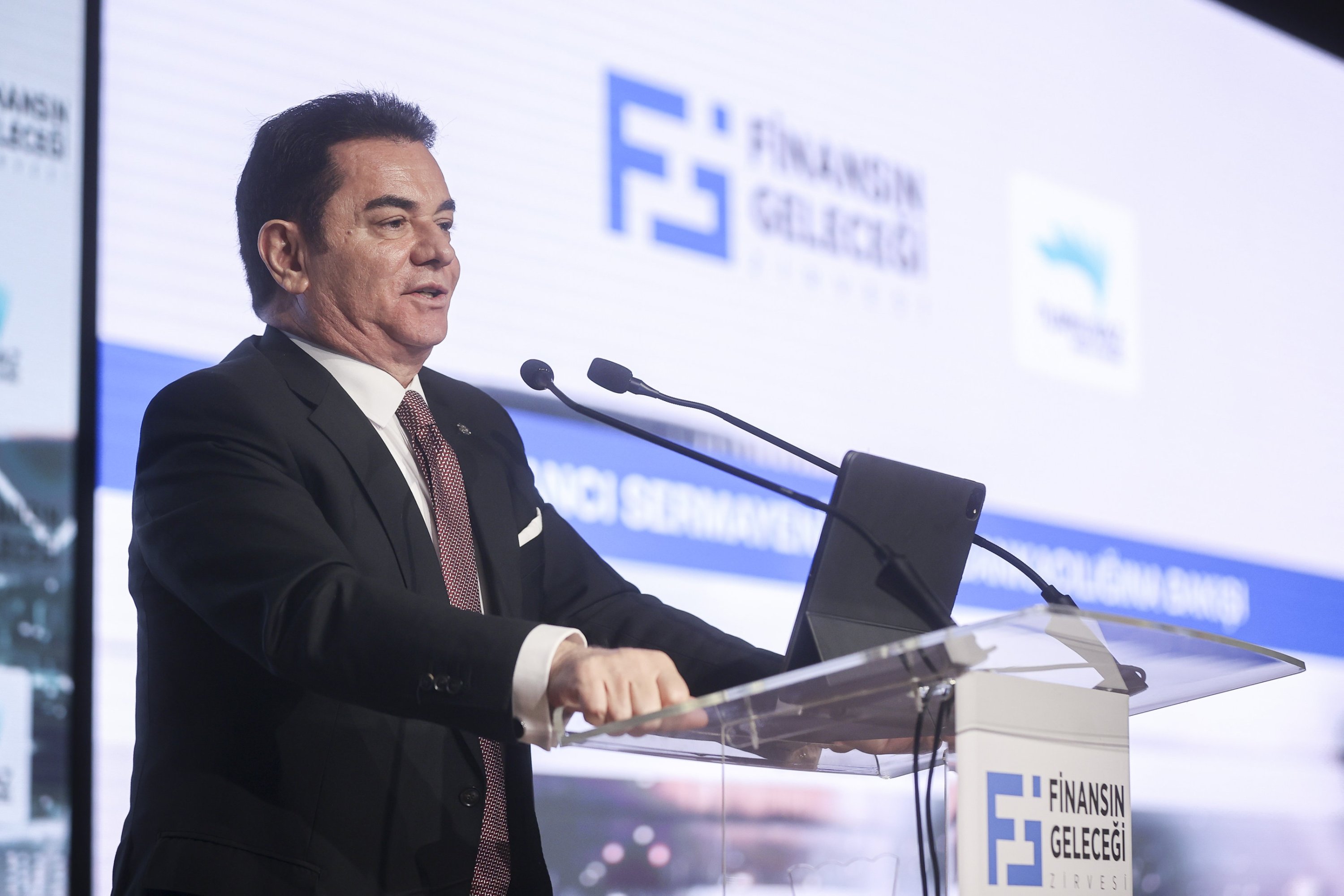 Denizbank General Manager Hakan Ateş speaks during the “Future of Finance Summit” at the Turkuvaz Media Center, in Istanbul, Türkiye, Dec. 22, 2023. (AA Photo)