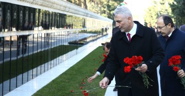 Trade Minister Ömer Bolat visits Baku Turkish Martyrs&#039; Memorial during his visit to Azerbaijan, Baku, Azerbaijan, Dec. 21, 2023. (AA Photo)