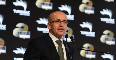 Treasury and Finance Minister Mehmet Şimşek speaks at the "Future of Finance Summit" at the Turkuvaz Media Center in Istanbul, Türkiye, Dec. 22, 2023. (Handout Photo)