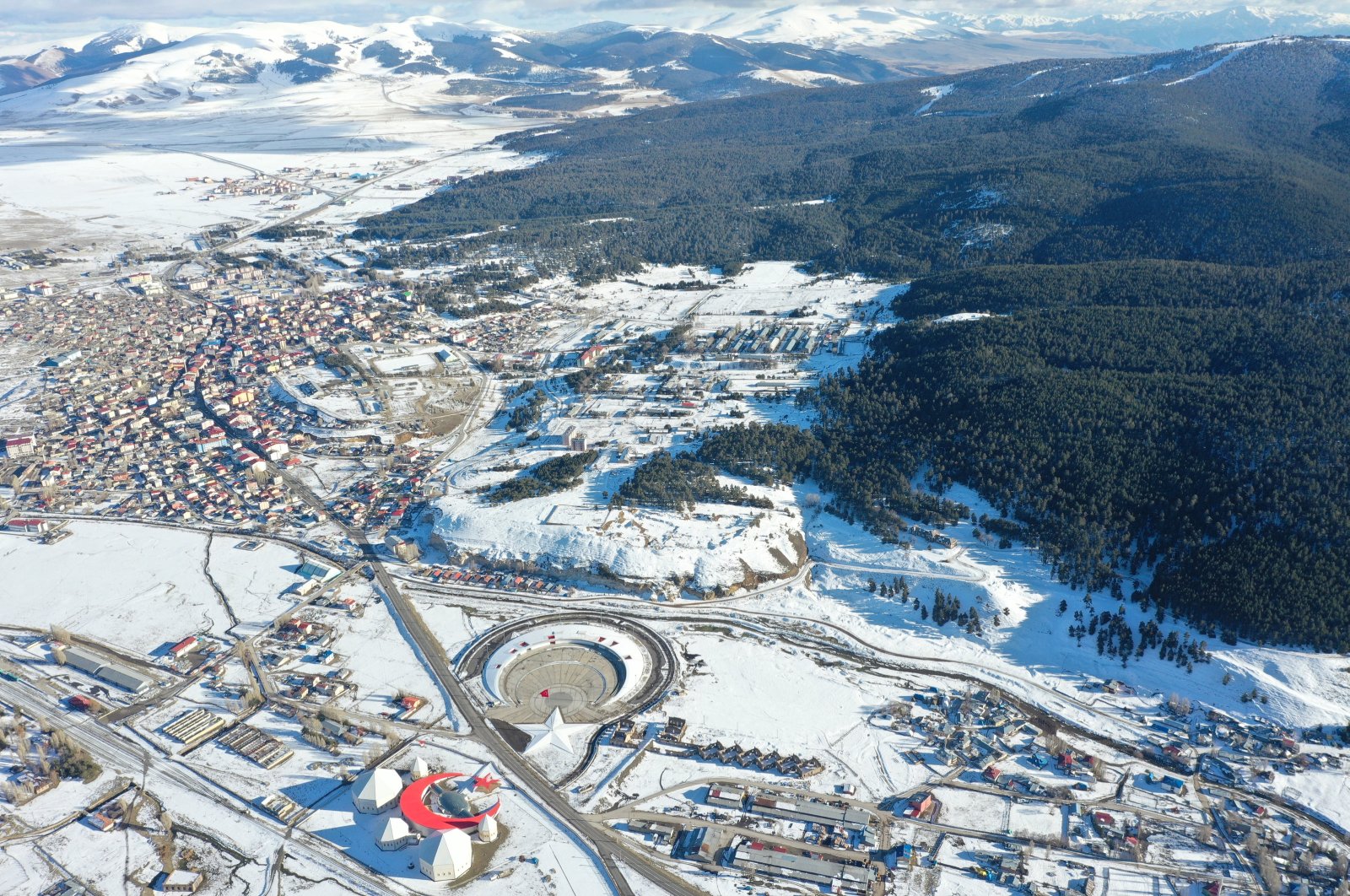 The aerial view of Sarıkamış, Kars, Türkiye, Dec. 22, 2023. (AA Photo)