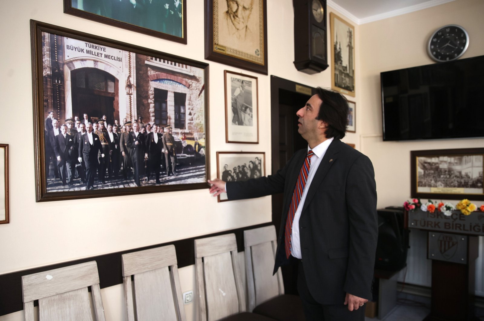 Xanthi (Iskeçe) Turkish Union (ITB) Chair Ozan Ahmetoğlu in his office, Xanthi, northern Greece, Dec. 22, 2023. (AA Photo)