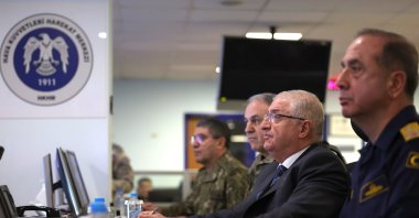Defense Minister Yaşar Güler oversees airstrikes at the Air Forces Command Center, in Eskişehir, central Türkiye, Dec. 23, 2023. (AA Photo)