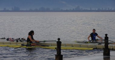 Turkish national rowing team members train for the Paris Olympics quota, Muğla, Türkiye, Dec. 22, 2023. (AA Photo)