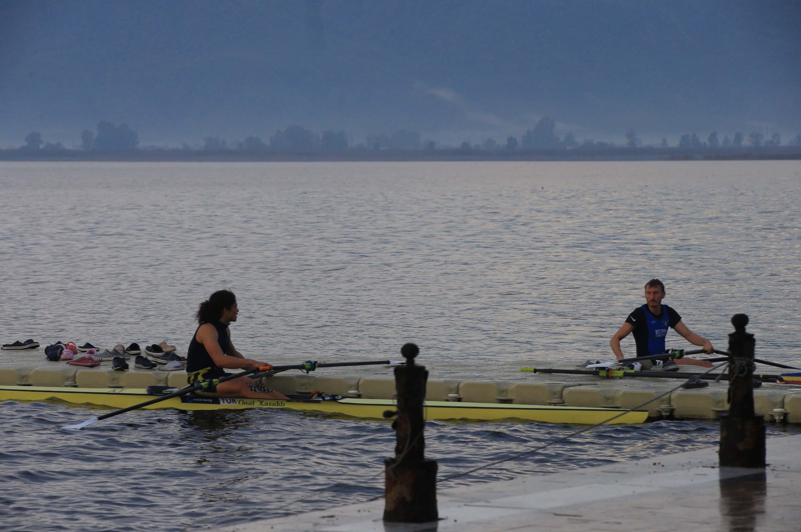 Turkish national rowing team members train for the Paris Olympics quota, Muğla, Türkiye, Dec. 22, 2023. (AA Photo)