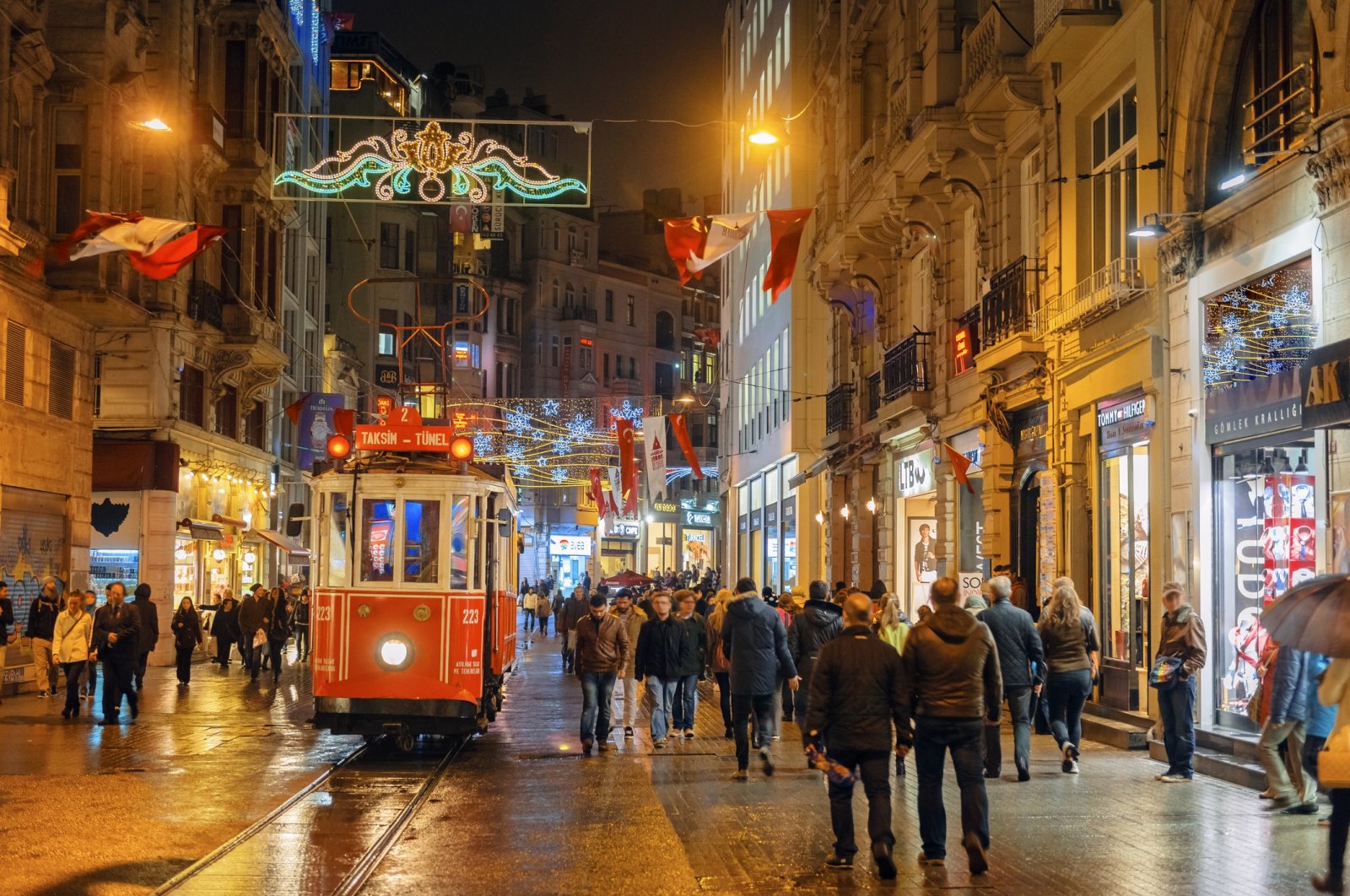 Taksim&#039;s famous İstiklal Street is illuminated with festive lights for the new year, Istanbul, Türkiye. (Getty Images)