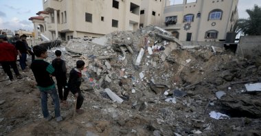 Destroyed buildings at al Nusairat refugee camp in the southern Gaza Strip, Palestine, Dec. 24, 2023. (EPA Photo)
