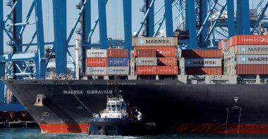 Containers are seen on Maersk's container ship Maersk Gibraltar at the APM Terminals in the port of Algeciras, Spain, Jan. 19, 2023. (Reuters Photo)