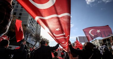 People holding Turkish flags attend a rally to denounce PKK terrorism, in Bursa, northwestern Türkiye, Dec. 24, 2023. (AA Photo)