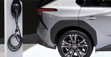  A Toyota EV car is seen at the Bangkok International Motor Show in Bangkok, Thailand, March 30, 2022. (Reuters Photo)