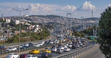 Heavy traffic clogs the highway on the way to the Bosporus bridge, Istanbul, Türkiye, Dec. 25, 2023. (Getty Images)