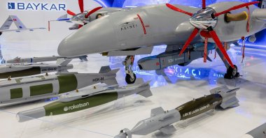 A Bayraktar Akıncı unmanned combat drone is pictured at the Saha Expo Defense & Aerospace Exhibition, Istanbul, Türkiye, Oct. 27, 2022. (Reuters Photo)