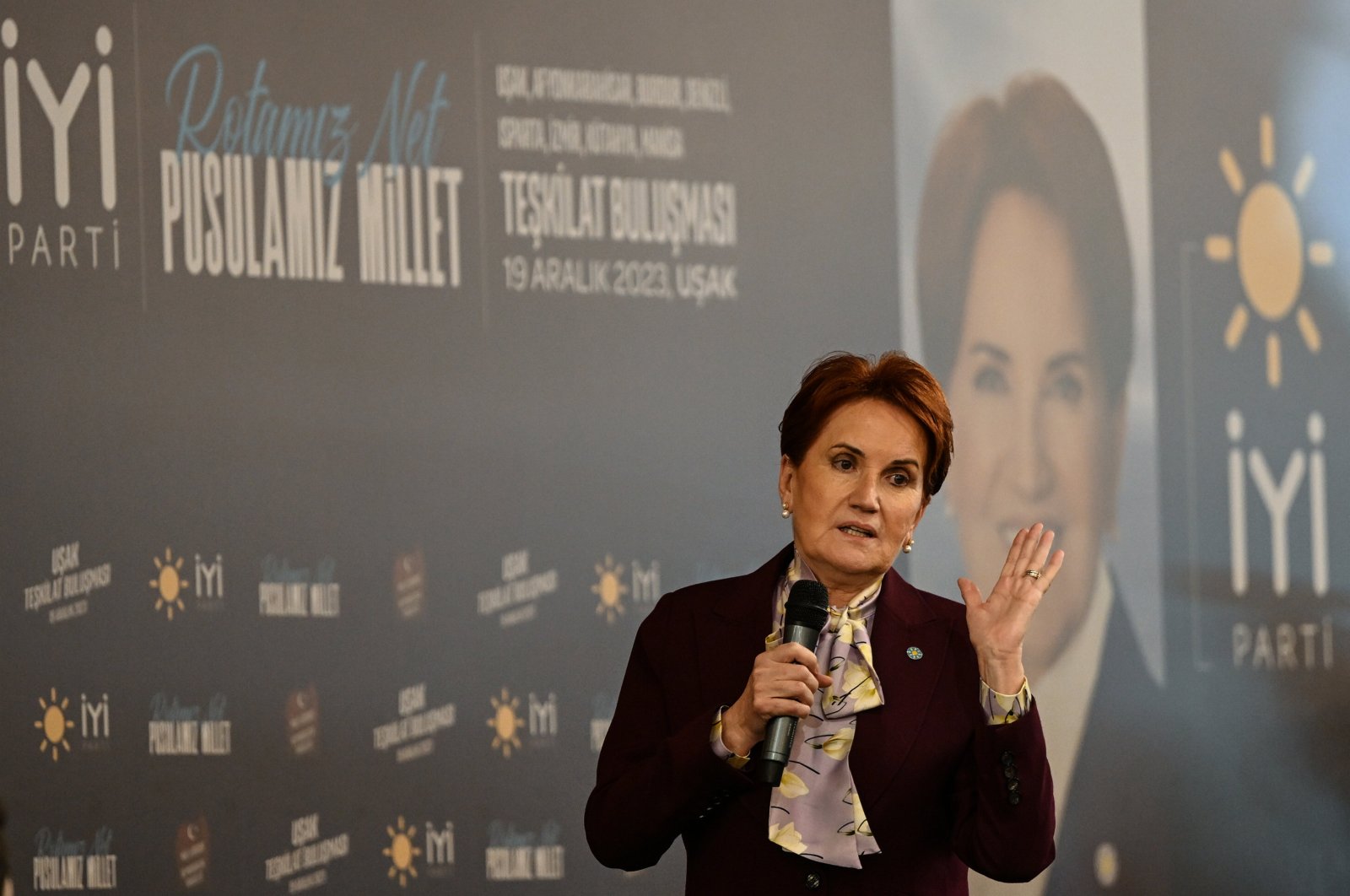 The Good Party (IP) Chair Meral Akşener speaks at a party event in the central Uşak province, Türkiye, Dec. 19, 2023. (AA Photo)