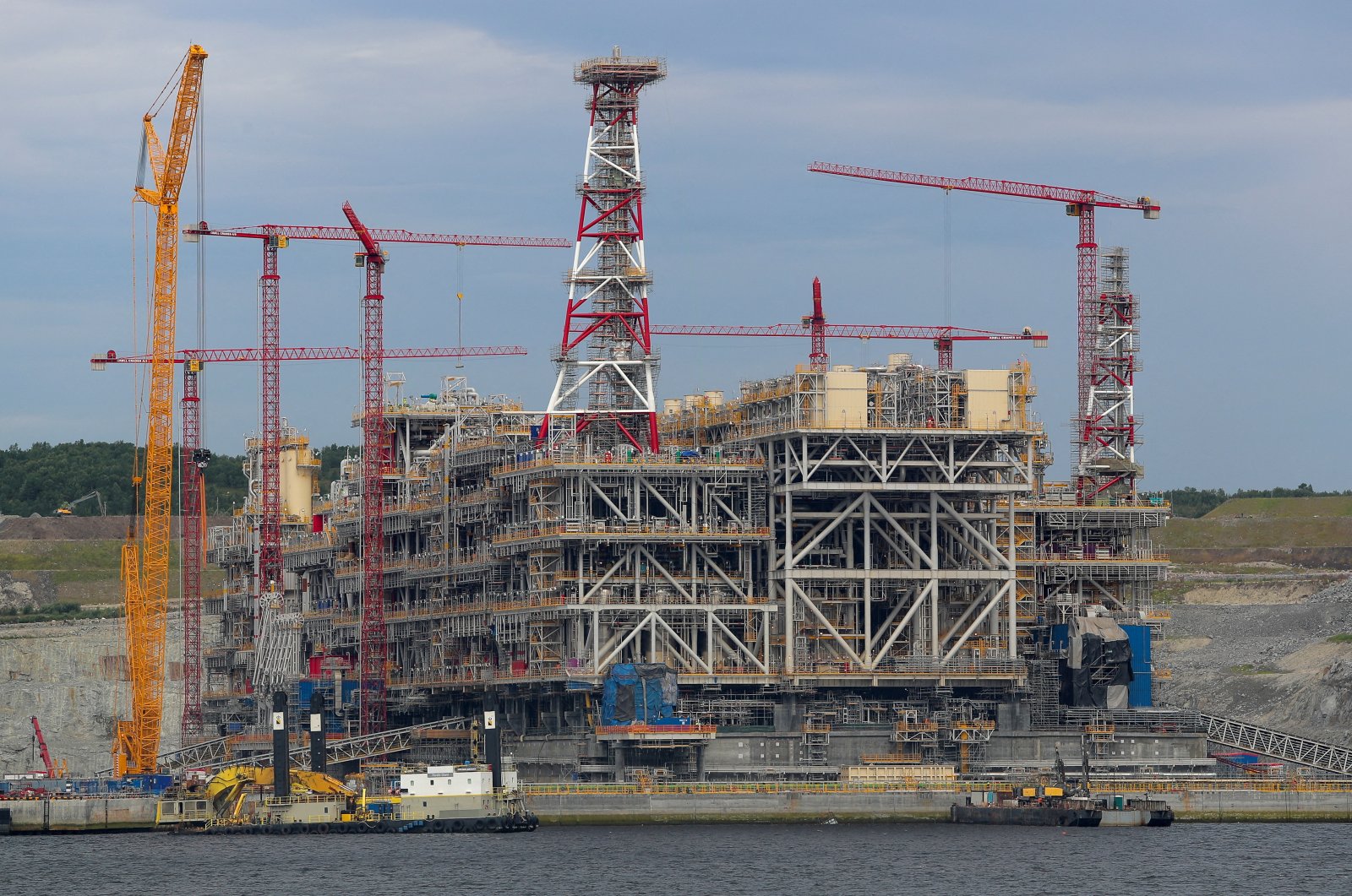 A concrete gravity-based structure (GBS) of the Arctic LNG 2 joint venture is seen under construction in a dry dock of the LNG Construction center near the settlement of Belokamenka, Murmansk region, Russia, July 26, 2022. (Reuters Photo)