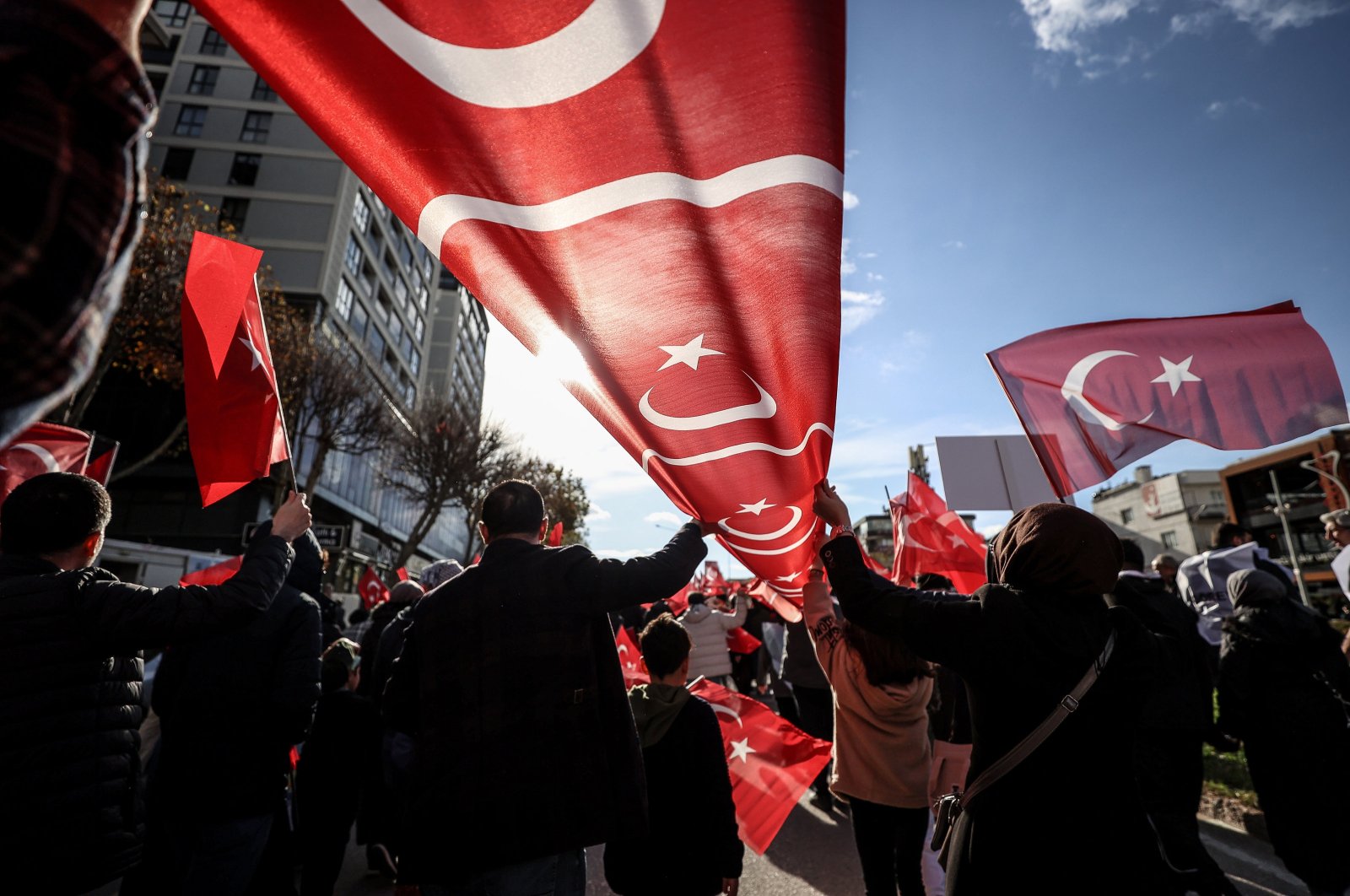 People holding Turkish flags attend a rally to denounce PKK terrorism, in Bursa, northwestern Türkiye, Dec. 24, 2023. (AA Photo)