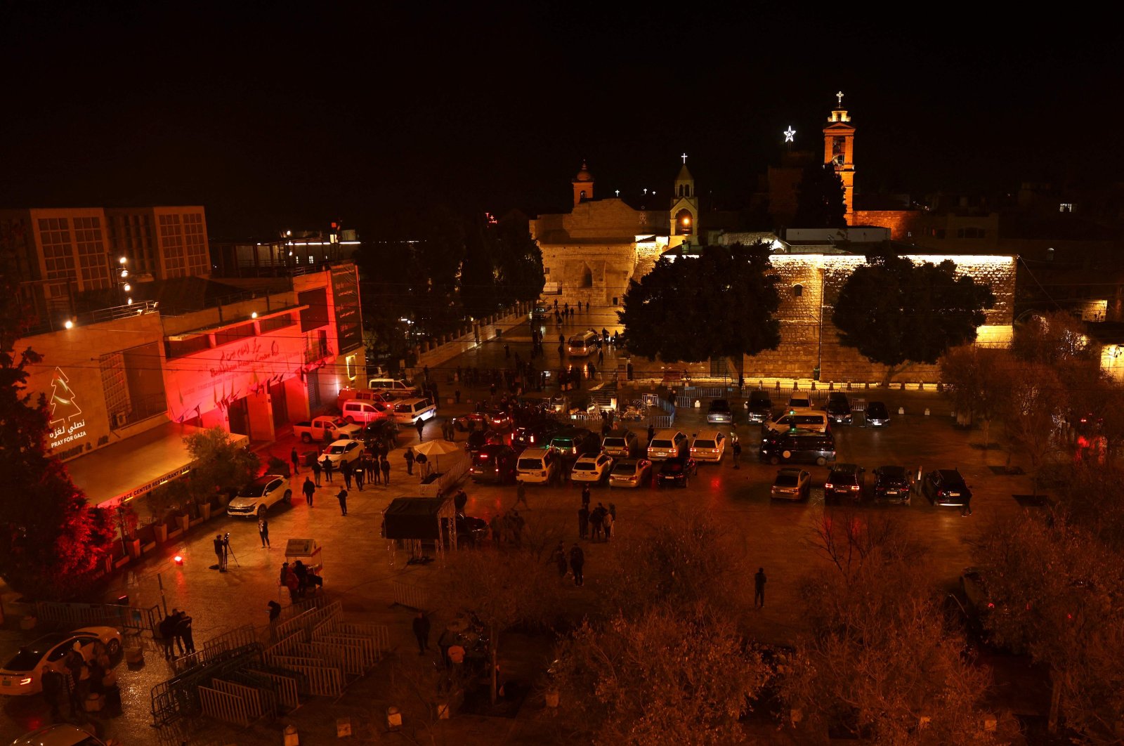 A view of the Church of the Nativity in the biblical city of Bethlehem ahead of the midnight mass in the occupied West Bank, Palestine, Dec. 24, 2023. (AFP Photo)