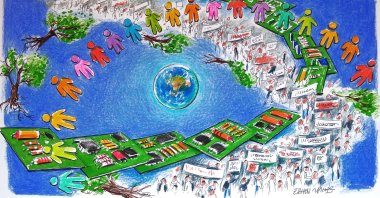 The forces currently challenging the global order not only pose destabilizing effects but also offer significant opportunities to reconstruct a stable economic-political system. (Illustration by Erhan Yalvaç)