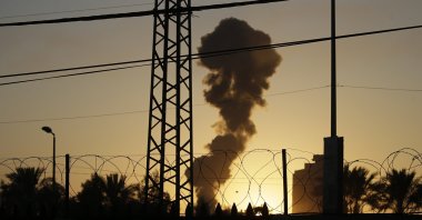 Smoke rises from the al-Maghazi refugee camp following Israeli air strikes in the southern Gaza Strip, Palestine, Dec. 26, 2023. (EPA Photo)