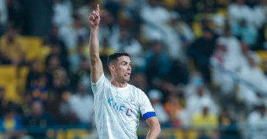 Al Nassr's Cristiano Ronaldo reacts after missing a score during the Saudi Pro League match between Al-Nassr and Al-Riyadh at King Saud University Stadium, Riyadh, Saudi Arabia, Dec. 8, 2023. (Getty Images Photo)