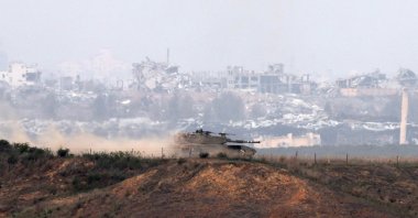An Israeli military vehicle patrols an area near the Israeli-Gaza border, Dec. 27, 2023. (EPA Photo)