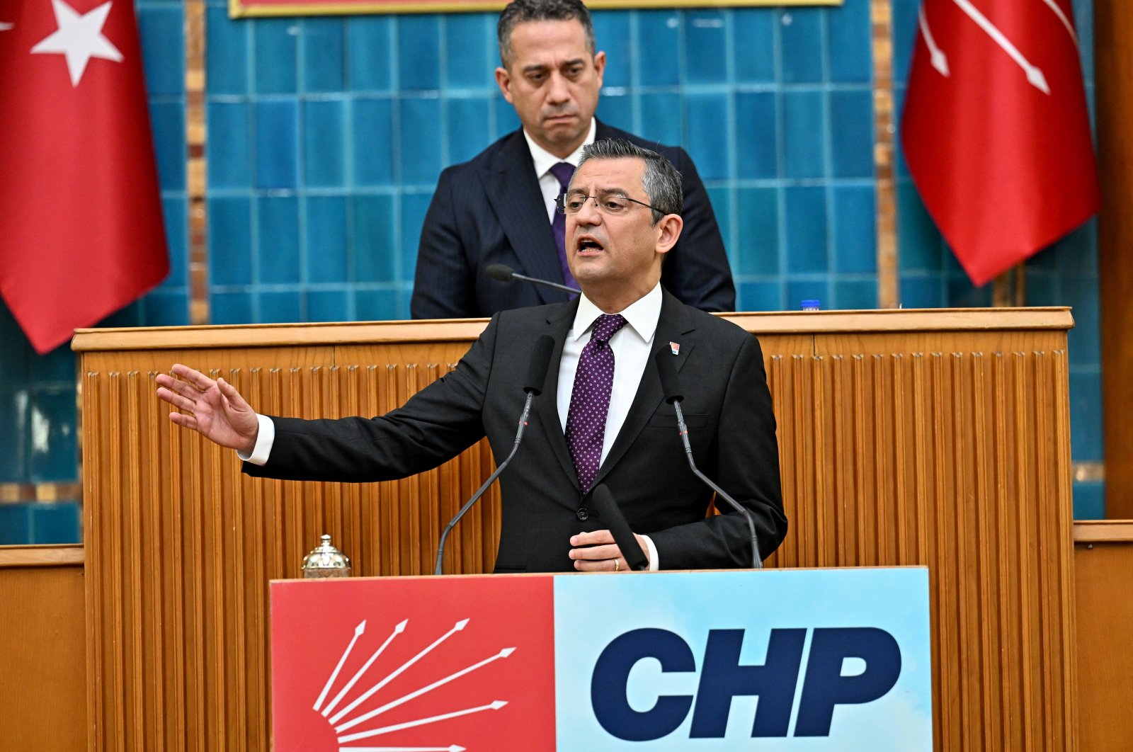 The main opposition Republican People’s Party (CHP) Chair Özgür Özel makes a speech at his party&#039;s group meeting in the capital Ankara, Türkiye, Dec. 26, 2023. (AA Photo)