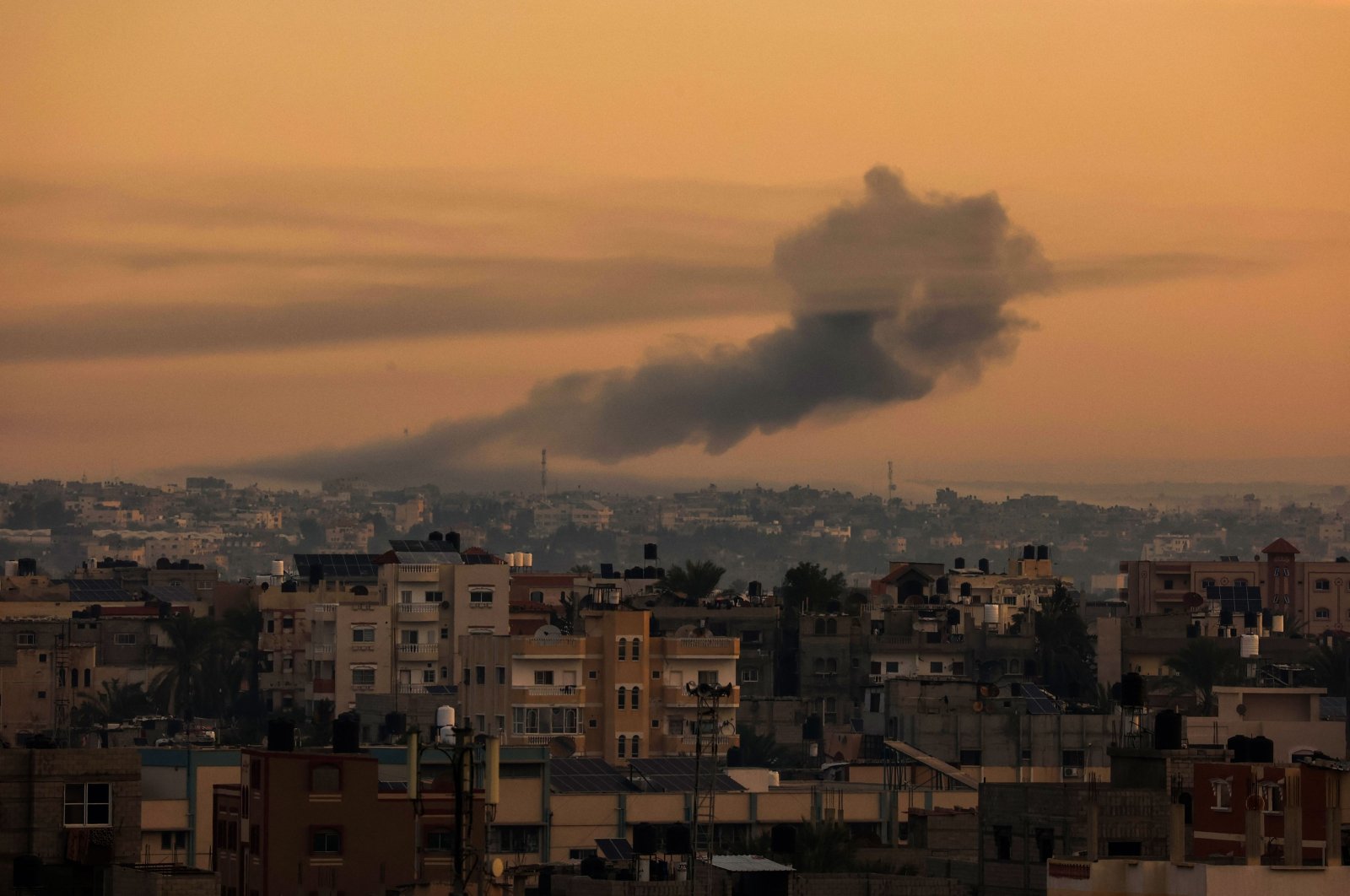 Smoke rises over Khan Yunis in the southern Gaza Strip during Israeli bombardment as seen from Rafah, Palestine, Dec. 19, 2023. (AFP Photo)