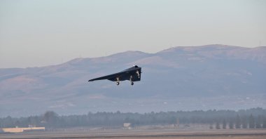 Türkiye&#039;s new jet-powered stealth combat drone Anka-3 takes off to perform its maiden flight, in Ankara, Türkiye, Dec. 28, 2023. (AA Photo)