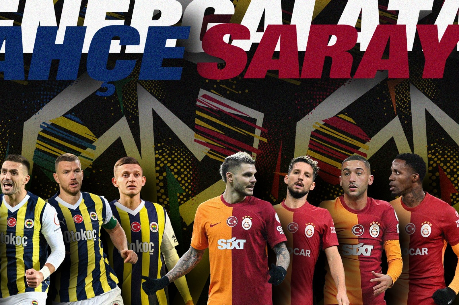 The illustration shows Fenerbahçe players (L) and Galatasaray players (R). (Illustration by Mehmet Mücahıt Yılmaz)
