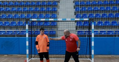 A Turkish futsal player with Down syndrome trains ahead of the Trisome Games, Kocaeli, Türkiye, Dec. 12, 2023. (AA Photo)