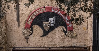A bench is seen at the entrance of the Freedom Theater in the Jenin refugee camp in Jenin, Palestine, Dec. 23, 2023. (AFP Photo)