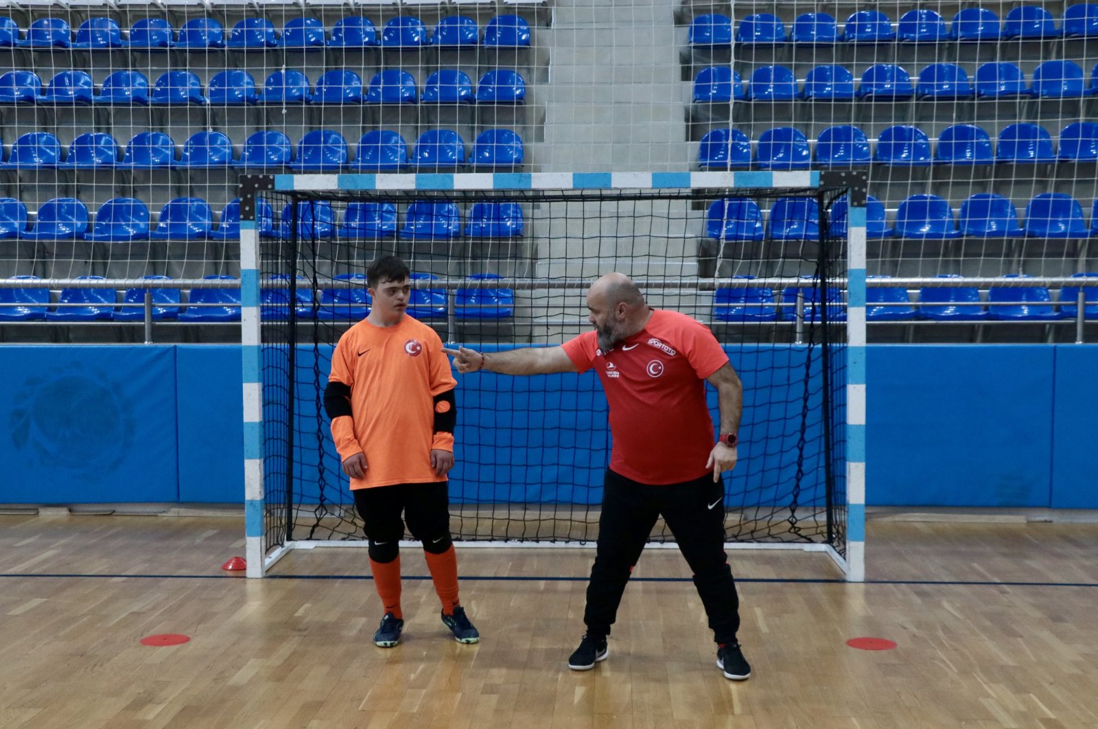 A Turkish futsal player with Down syndrome trains ahead of the Trisome Games, Kocaeli, Türkiye, Dec. 12, 2023. (AA Photo)