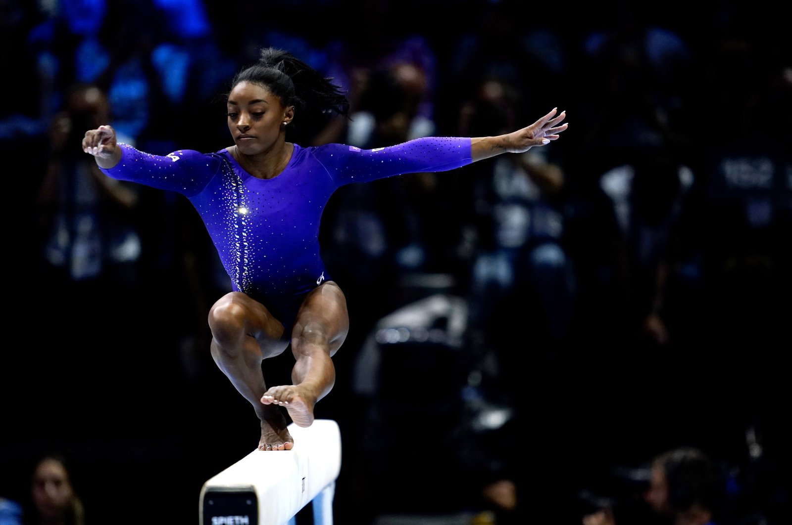 Simone Biles of the U.S. competes in the Women&#039;s Balance Beam Apparatus Final on Day 9 of the 2023 Artistic Gymnastics World Championships, Antwerp, Belgium, Oct. 8, 2023. (Getty Images Photo)