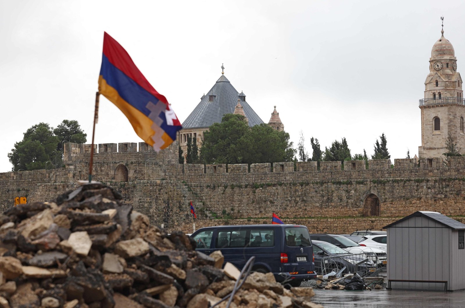 A picture shows the Armenian car park in the Old City of Jerusalem on Dec. 13, 2023. (AFP Photo)