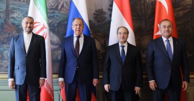 Russian Foreign Minister Sergey Lavrov (L), Iranian Foreign Minister Hossein Amirabdollahian (C-L), Syrian Foreign Minister Faisal Mekdad (C-R) and Foreign Minister Mevlüt Çavuşoğlu pose after a meeting, Moscow, Russia, May 10, 2023. (AFP Photo)