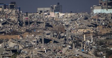 Destroyed buildings in the Gaza Strip, as seen from southern Israel, Dec. 29, 2023. (AP Photo)