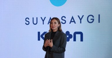 Turkish diver speaks at the Koton's Suya Saygı (Respect Water) event, Istanbul, Türkiye, Dec. 26, 2023. (DHA Photo)