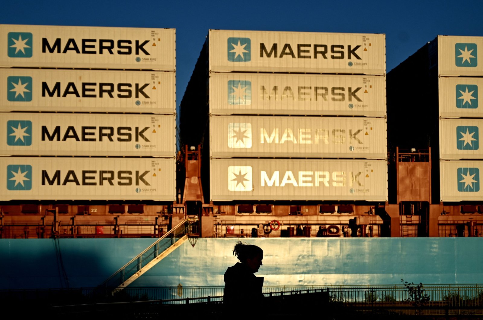 Containers of Danish shipping and logistics company Maersk are seen in Copenhagen, Denmark, Sept. 14, 2023. (AFP Photo)