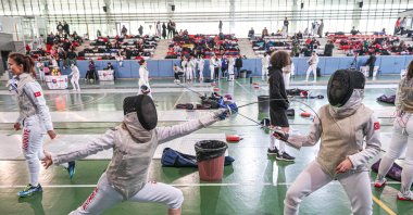 Fencers in action during the Senior Foil Foil Open Fencing Tournament at Gazi University BESYO Sports Hall, Ankara, Türkiye, Dec. 24, 2023. (AA Photo)