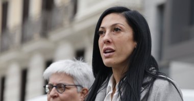 Spanish women&#039;s national team player Jennifer Hermoso (R) leaves following a hearing at the National Court, Madrid, Spain, Jan. 2, 2024. (EPA Photo)