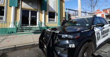 A police vehicle is seen in front of the Masjid-Muhammad-Newark Mosque in Newark, New Jersey, Jan. 3, 2023. (AA Photo)