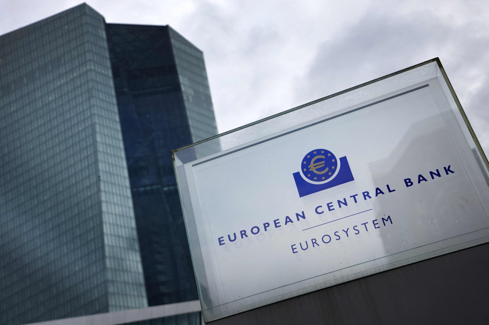 The European Central Bank is pictured ahead of a news conference following the governing council meeting in Frankfurt am Main, western Germany, Dec. 14, 2023. (AFP Photo)