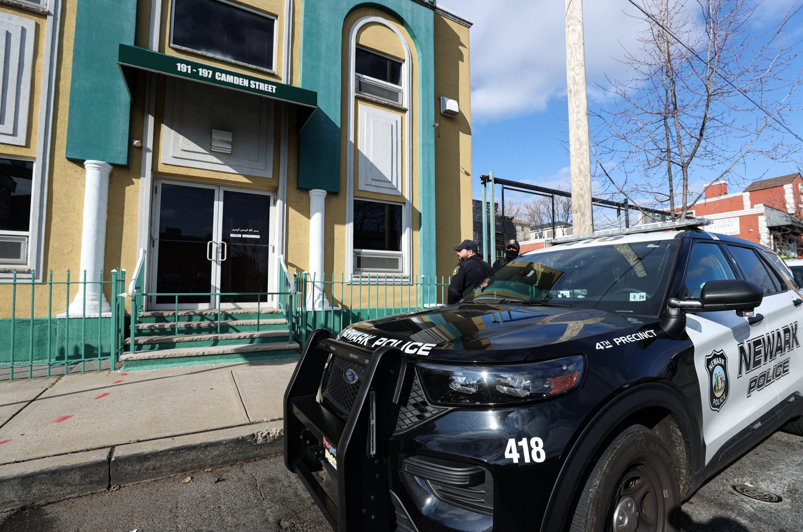 A police vehicle is seen in front of the Masjid-Muhammad-Newark Mosque in Newark, New Jersey, Jan. 3, 2023. (AA Photo)